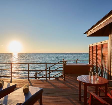 Sun Siyam Olhuveli Deluxe Water Villa Deck Sunset