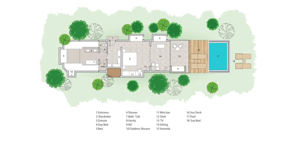 Floor Plan of Family Suite With Pool Sun Siyam Iru Veli