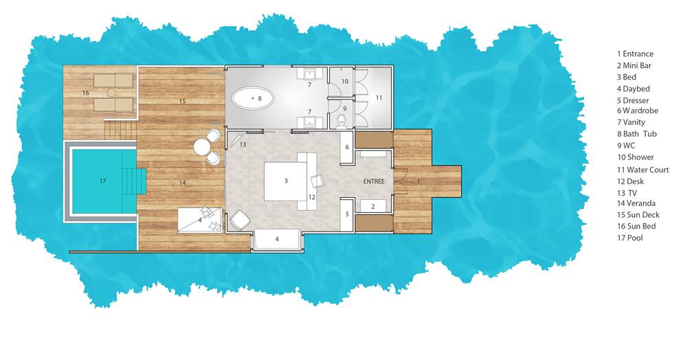 Floor Plan of Ocean Suite With Pool Sun Siyam Iru Veli 