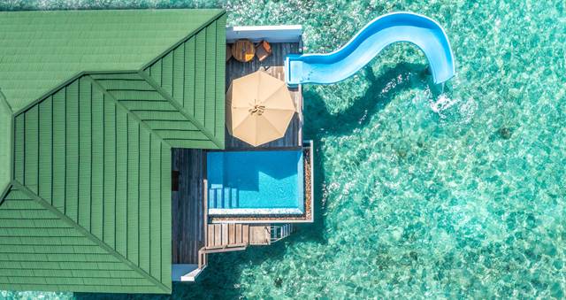 Aerial View Lagoon Villa With Pool And Slide