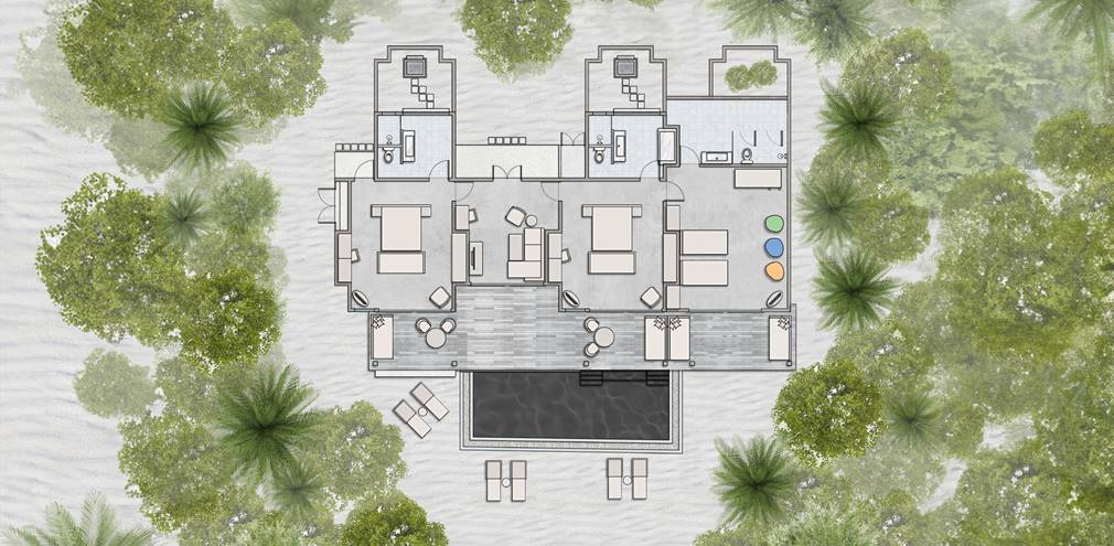 Three Bedroom Pool Beach Villa - Floor plan