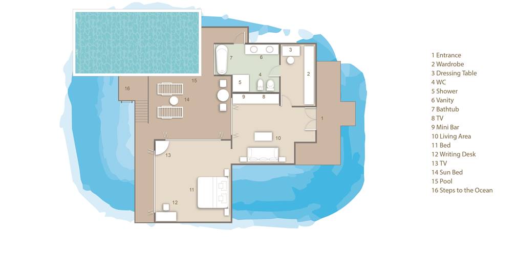 Floor Plan of Sun Siyam Vilu Reef Aqua Suite