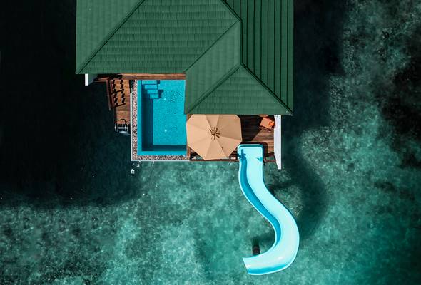 Ocean Villa With Pool And Slide Aerial 