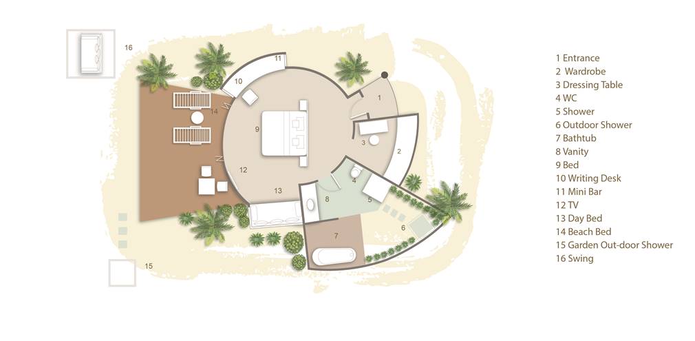 Floor Plan of Sun Siyam Vilu Reef Deluxe Beach Villa